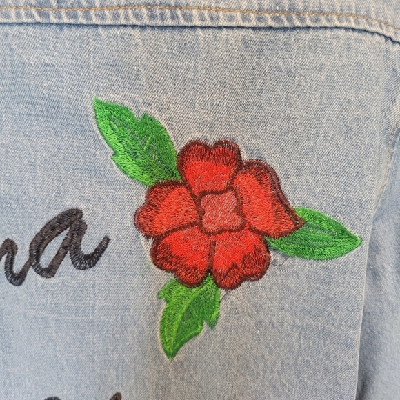 Hillary MacMillan Cha Cha Cha Embroidered Denim Shirt, VGUC, Size XL - Picture 5 of 7